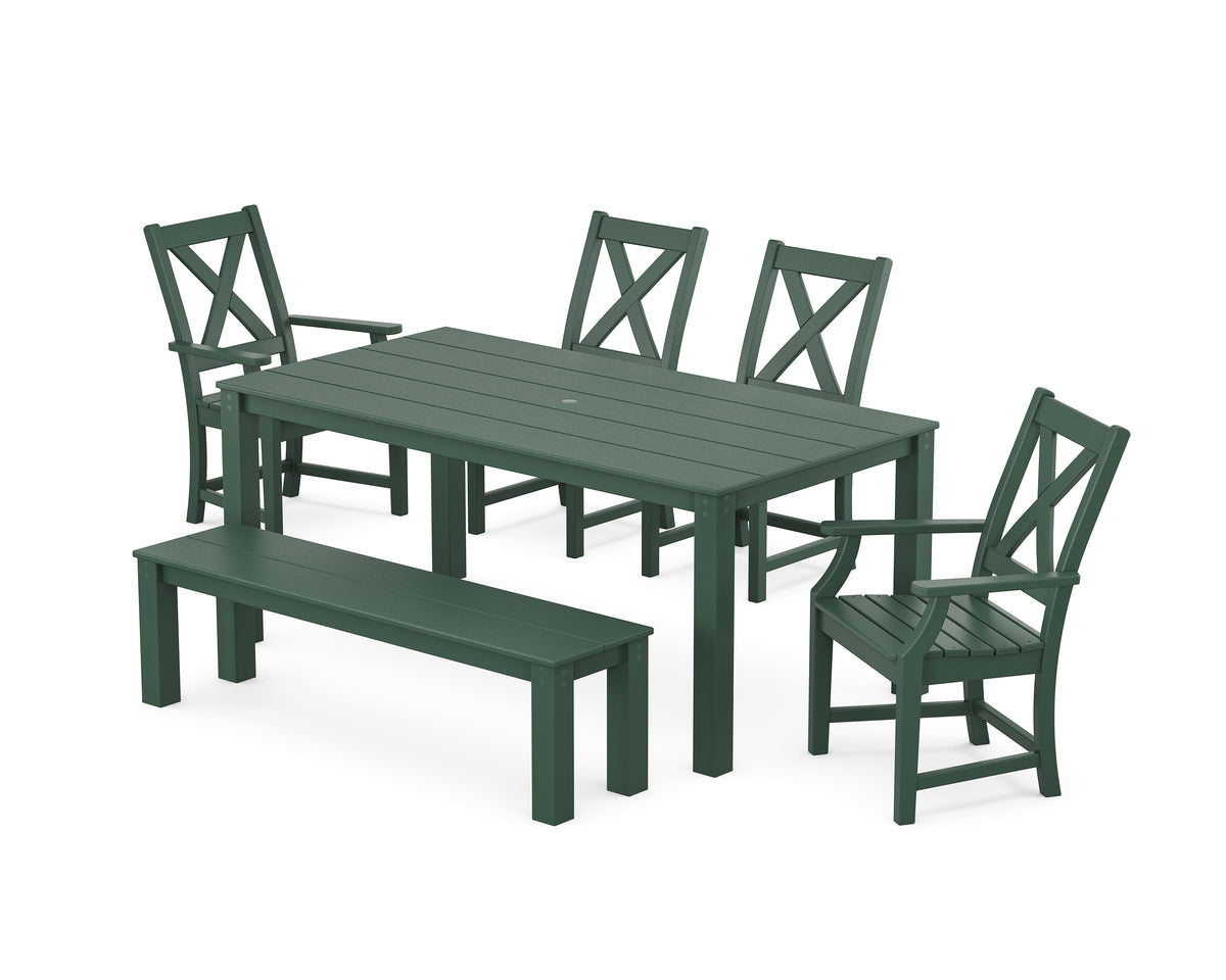 POLYWOOD Braxton 6-Piece Parsons Dining Set with Bench with Braxton Dining Side Chair in Green