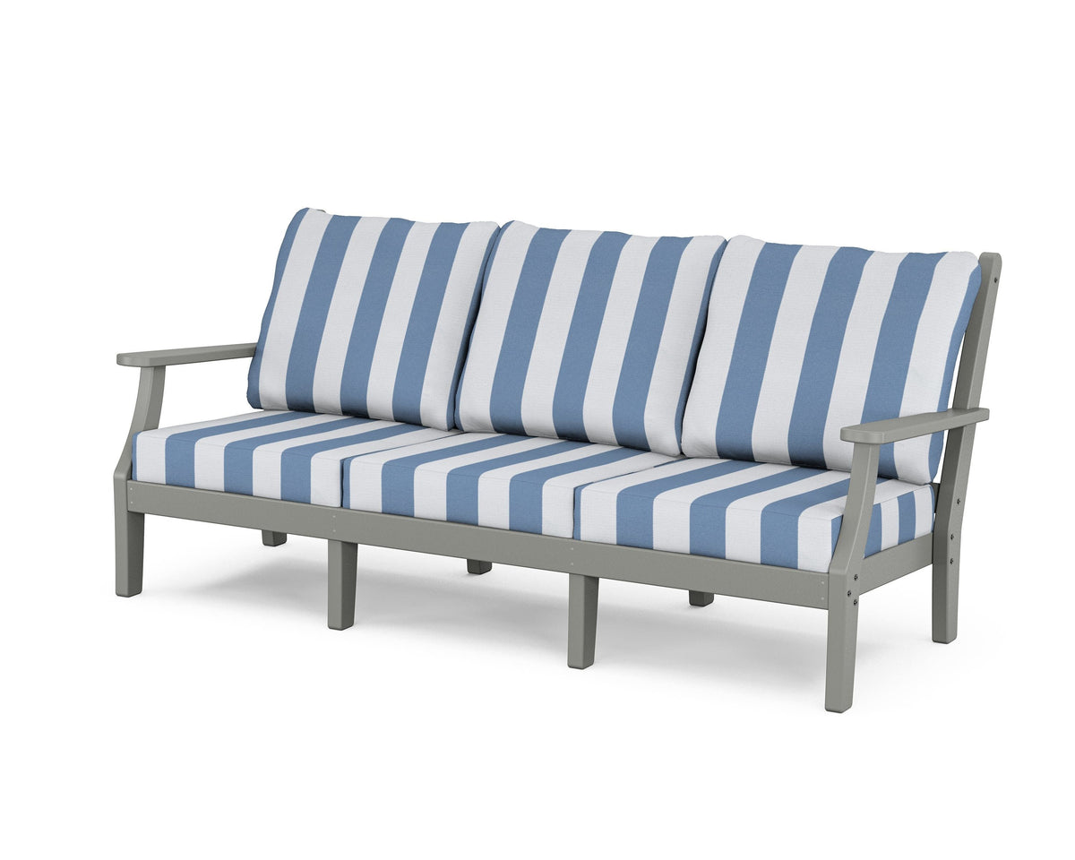 POLYWOOD Wovendale Deep Seating Sofa in Slate Grey / Cabana Stripe Sky Blue