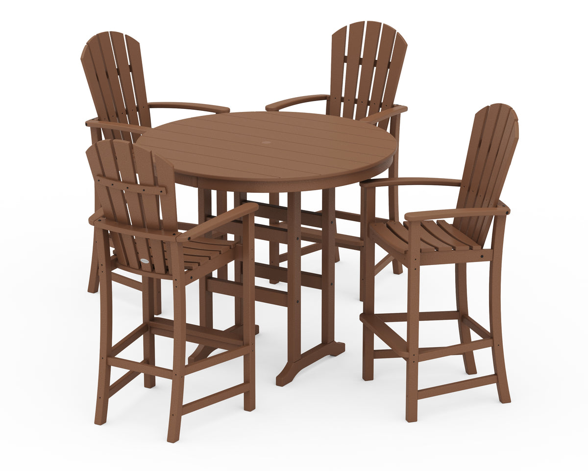 POLYWOOD Palm Coast 5-Piece Round Farmhouse Bar Set in Teak