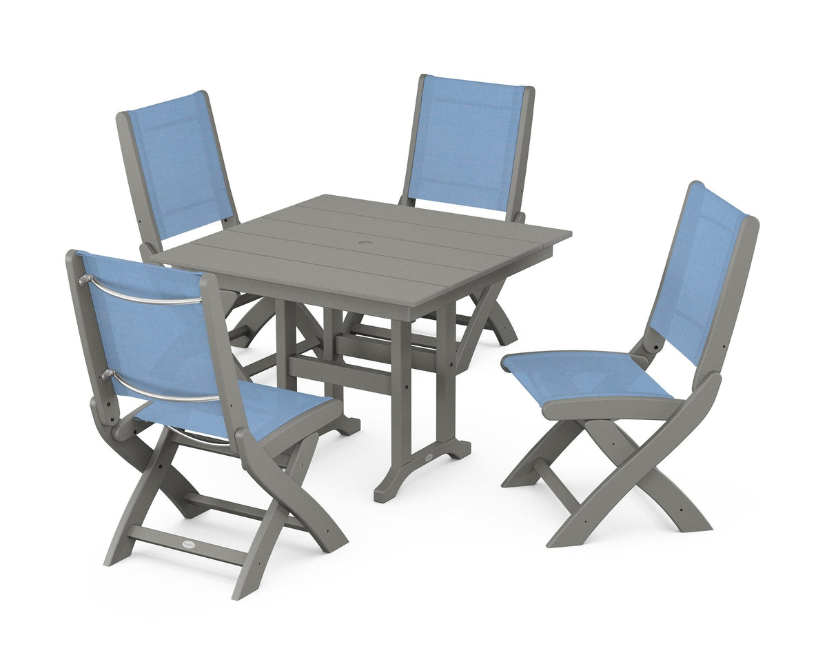 POLYWOOD Coastal Folding Side Chair 5-Piece Farmhouse Dining Set in Slate Grey / Poolside