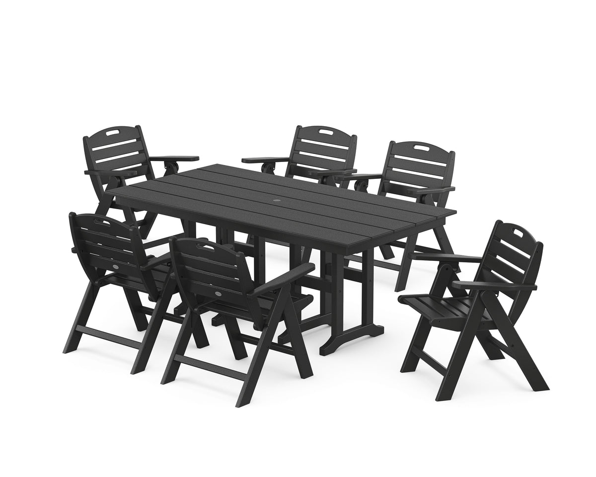 POLYWOOD Nautical Lowback 7-Piece Farmhouse Dining Set in Black