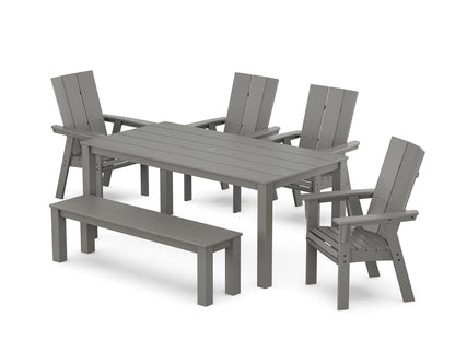 POLYWOOD Modern Curveback Adirondack 6-Piece Parsons Dining Set with Bench in Slate Grey