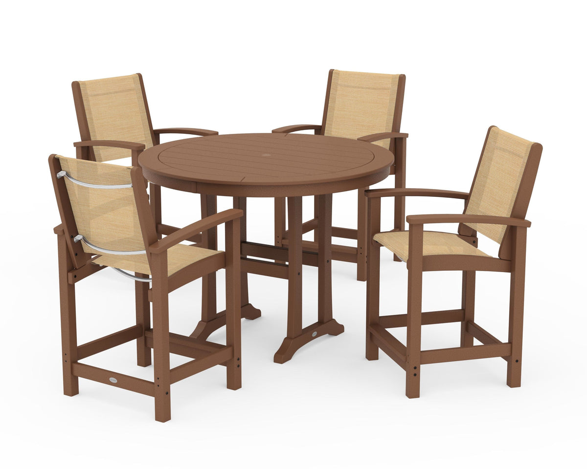 POLYWOOD Coastal 5-Piece Counter Set in Teak / Dupioni Apricot