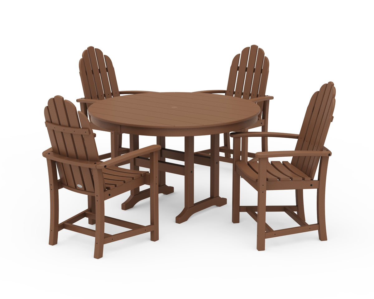 POLYWOOD Classic Adirondack 5-Piece Round Farmhouse Dining Set in Teak
