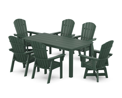 POLYWOOD Nautical Curveback Adirondack Swivel 7-Piece Parsons Dining Set in Green