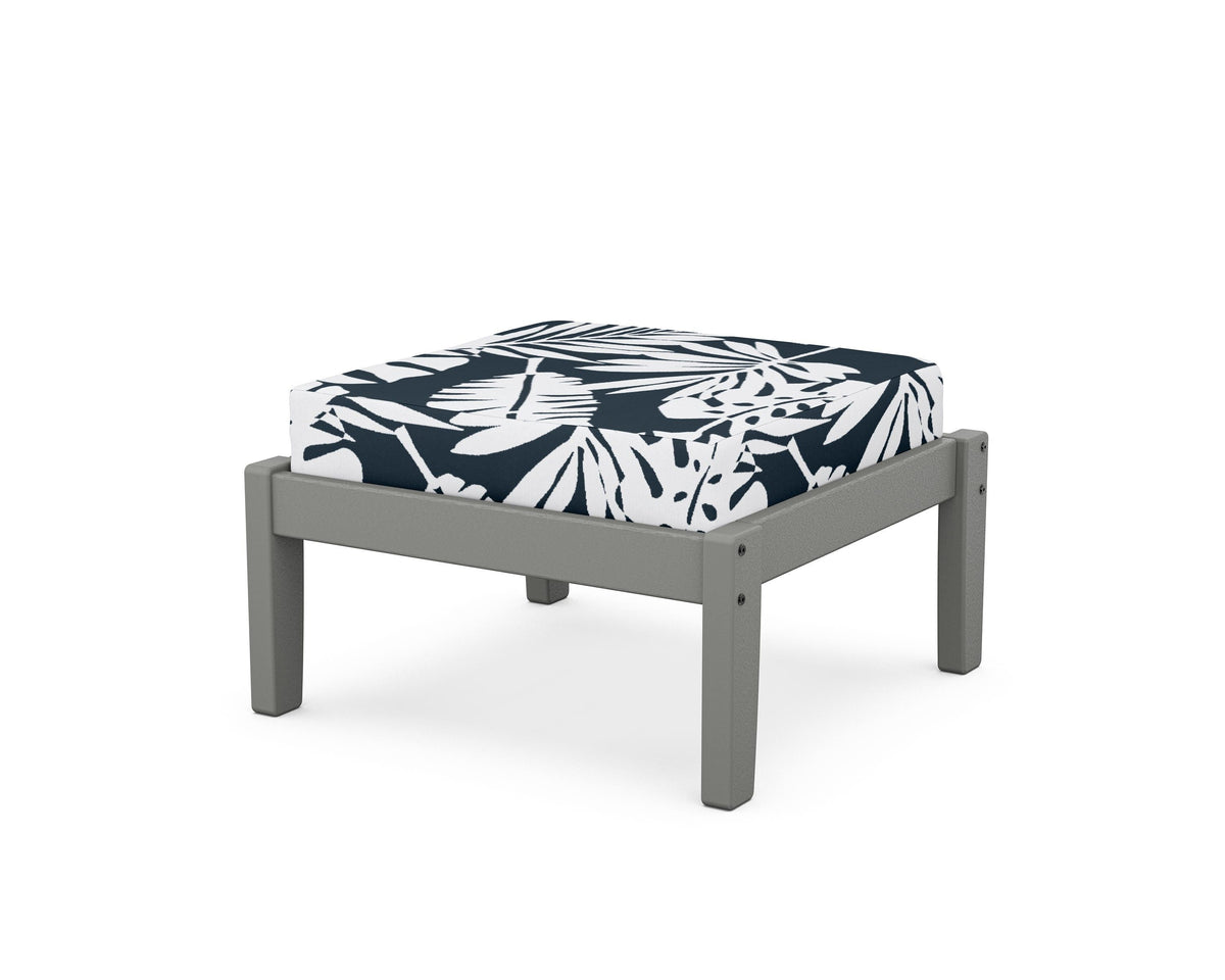 POLYWOOD Deep Seating Ottoman in Slate Grey / Leaf Marine Indigo