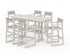POLYWOOD EDGE Sling Arm Chair 7-Piece Farmhouse Bar Set with Trestle Legs in Sand / Birch