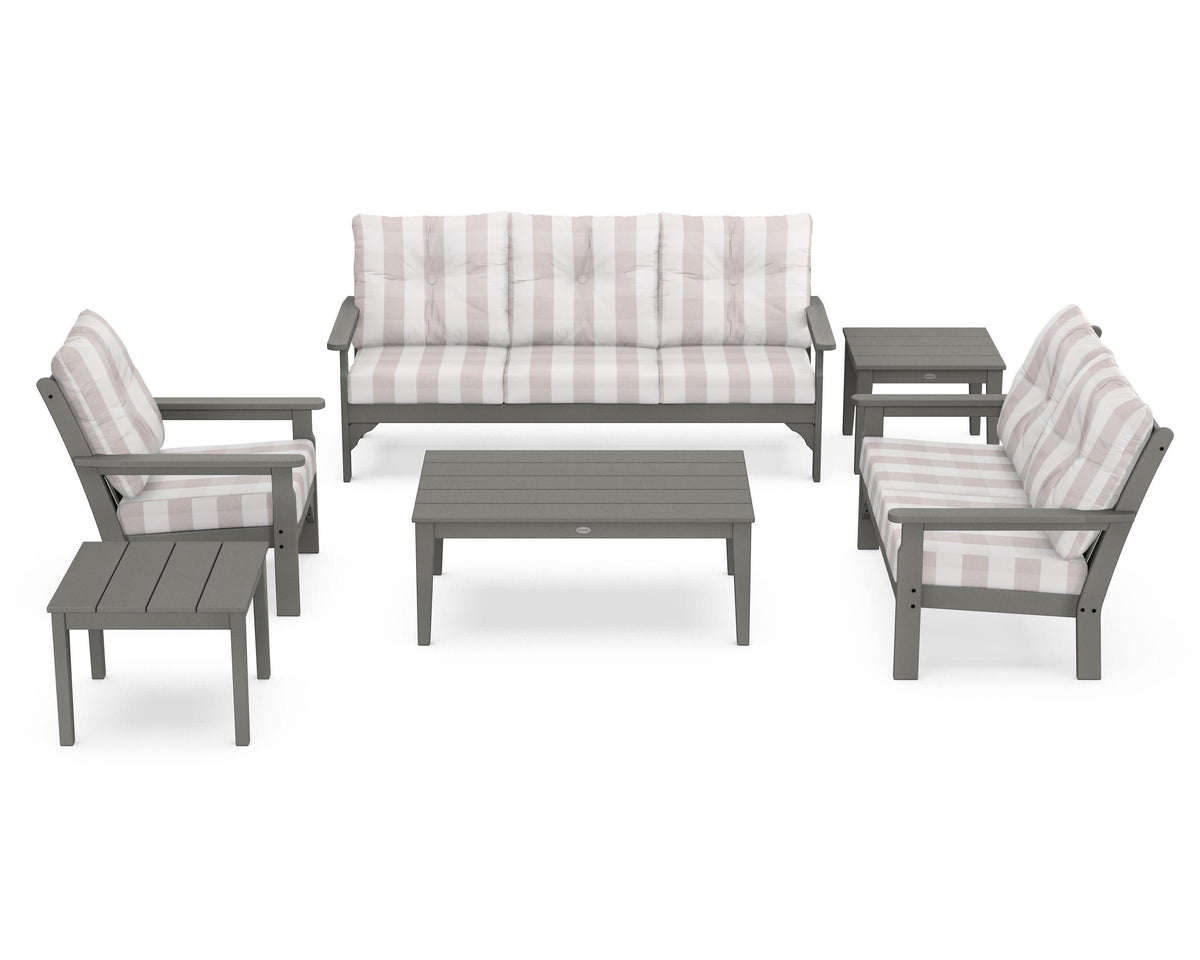 POLYWOOD Vineyard 6-Piece Deep Seating Set in Slate Grey / Buffalo Plaid Dune Burlap