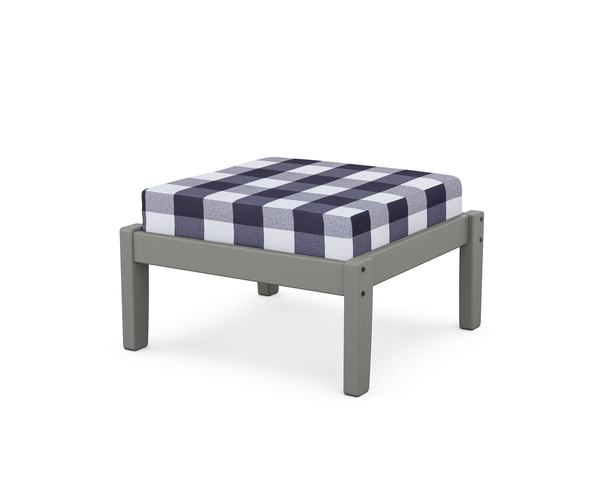 POLYWOOD Deep Seating Ottoman in Slate Grey / Buffalo Plaid Navy