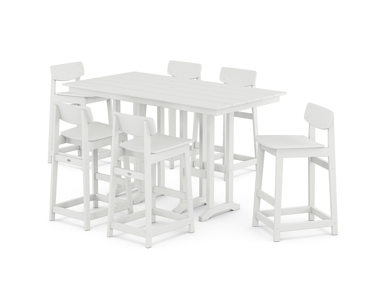 POLYWOOD Modern Studio Urban Lowback Bar Chair 7-Piece Set in White