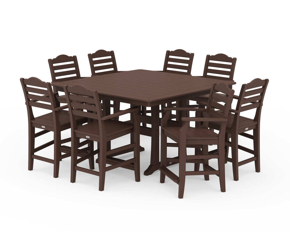 POLYWOOD Savannah 9-Piece Square Counter Set with Trestle Legs in Mahogany
