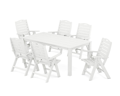 POLYWOOD Nautical Folding Highback Chair 7-Piece Parsons Dining Set in White