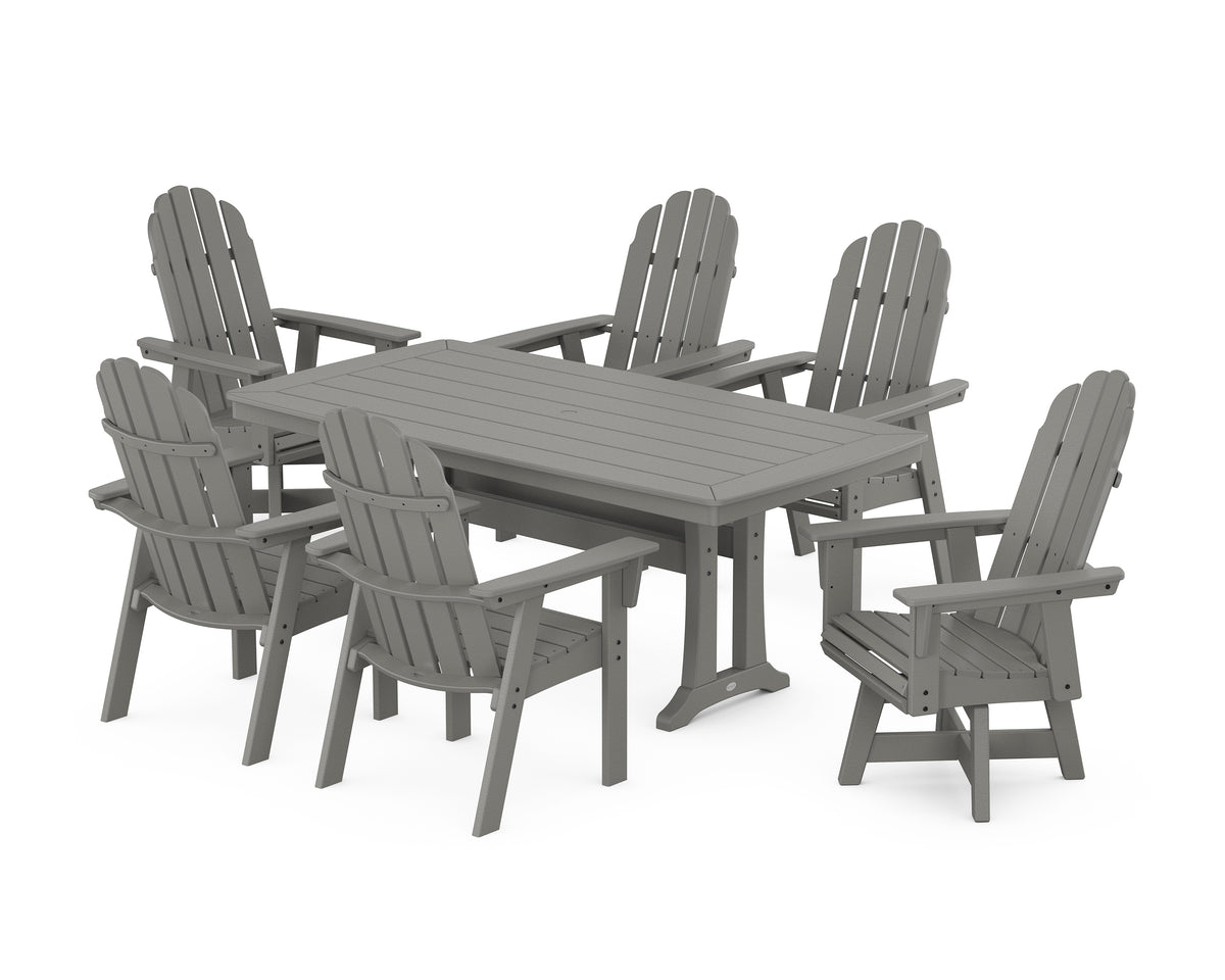 POLYWOOD Vineyard Curveback Adirondack Swivel Chair 7-Piece Dining Set with Trestle Legs in Slate Grey