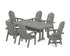 POLYWOOD Vineyard Curveback Adirondack Swivel Chair 7-Piece Dining Set with Trestle Legs in Slate Grey