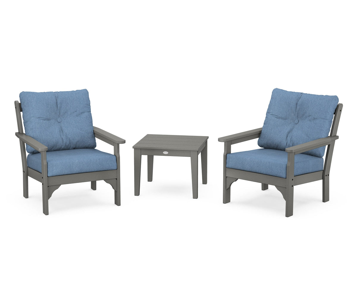 POLYWOOD Vineyard 3-Piece Deep Seating Set in Slate Grey / Sky Blue