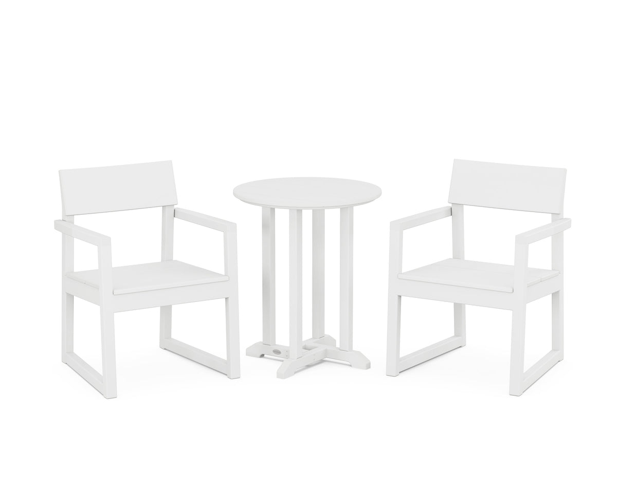 POLYWOOD EDGE 3-Piece Round Bistro Dining Set in White