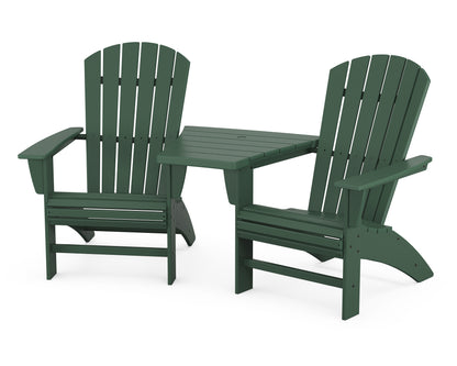 POLYWOOD Nautical 3-Piece Curveback Adirondack Set With Angled Connecting Table in Green