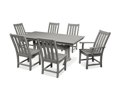 POLYWOOD Vineyard 7-Piece Farmhouse Dining Set with Trestle Legs in Slate Grey