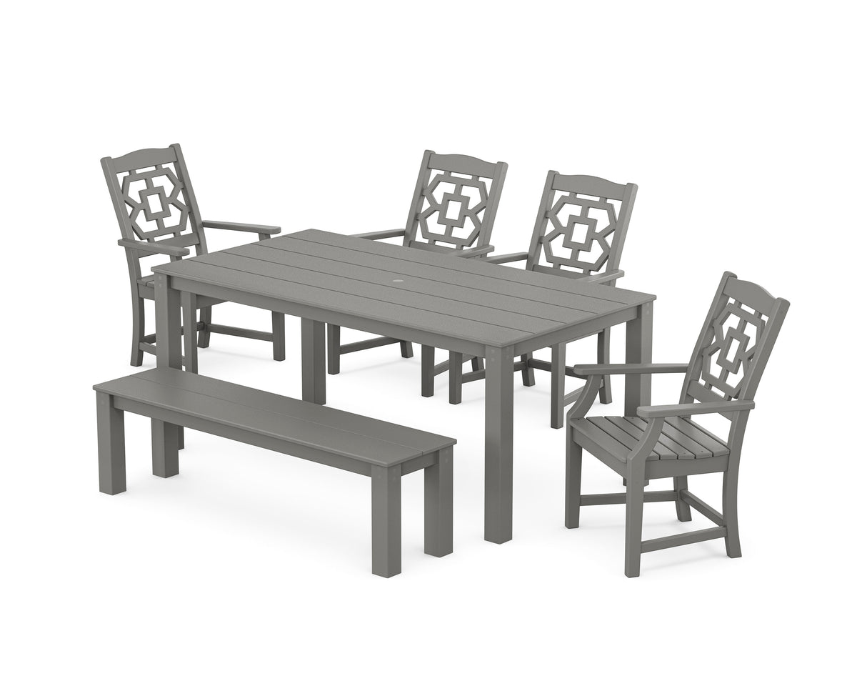 POLYWOOD Chinoiserie 6-Piece Parsons Dining Set with Bench in Slate Grey