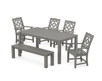 POLYWOOD Chinoiserie 6-Piece Parsons Dining Set with Bench in Slate Grey
