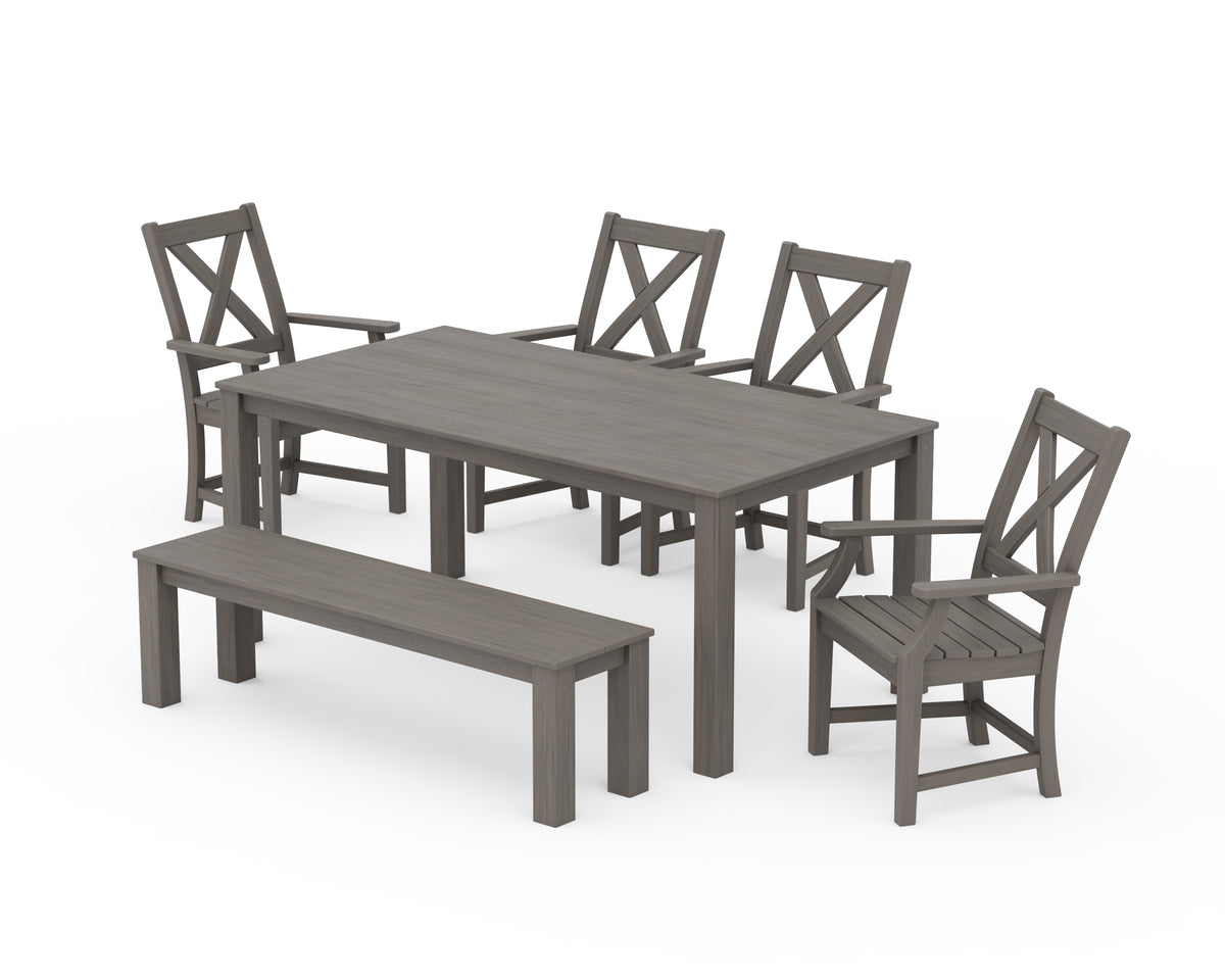 POLYWOOD Braxton 6-Piece Parsons Dining Set with Bench in Driftwood