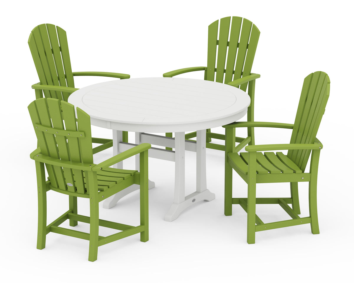POLYWOOD Palm Coast 5-Piece Round Dining Set in Lime / White