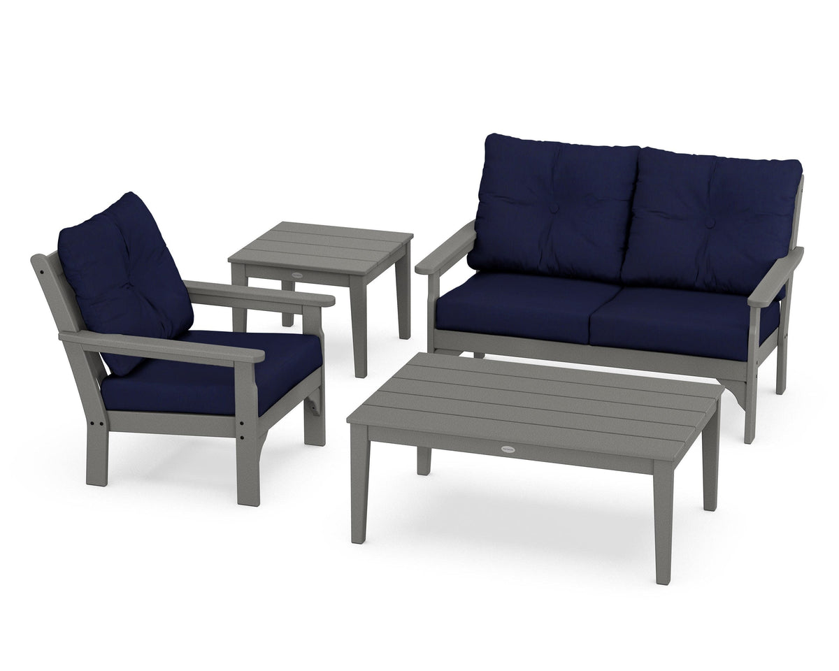 POLYWOOD Vineyard 4-Piece Deep Seating Set in Slate Grey / Navy