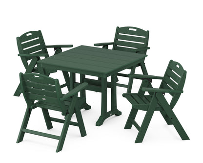 POLYWOOD Nautical Folding Lowback Chair 5-Piece Farmhouse Dining Set with Trestle Legs - 37" Table in Green