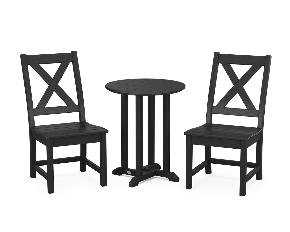 POLYWOOD Braxton Side Chair 3-Piece Round Bistro Dining Set in Black