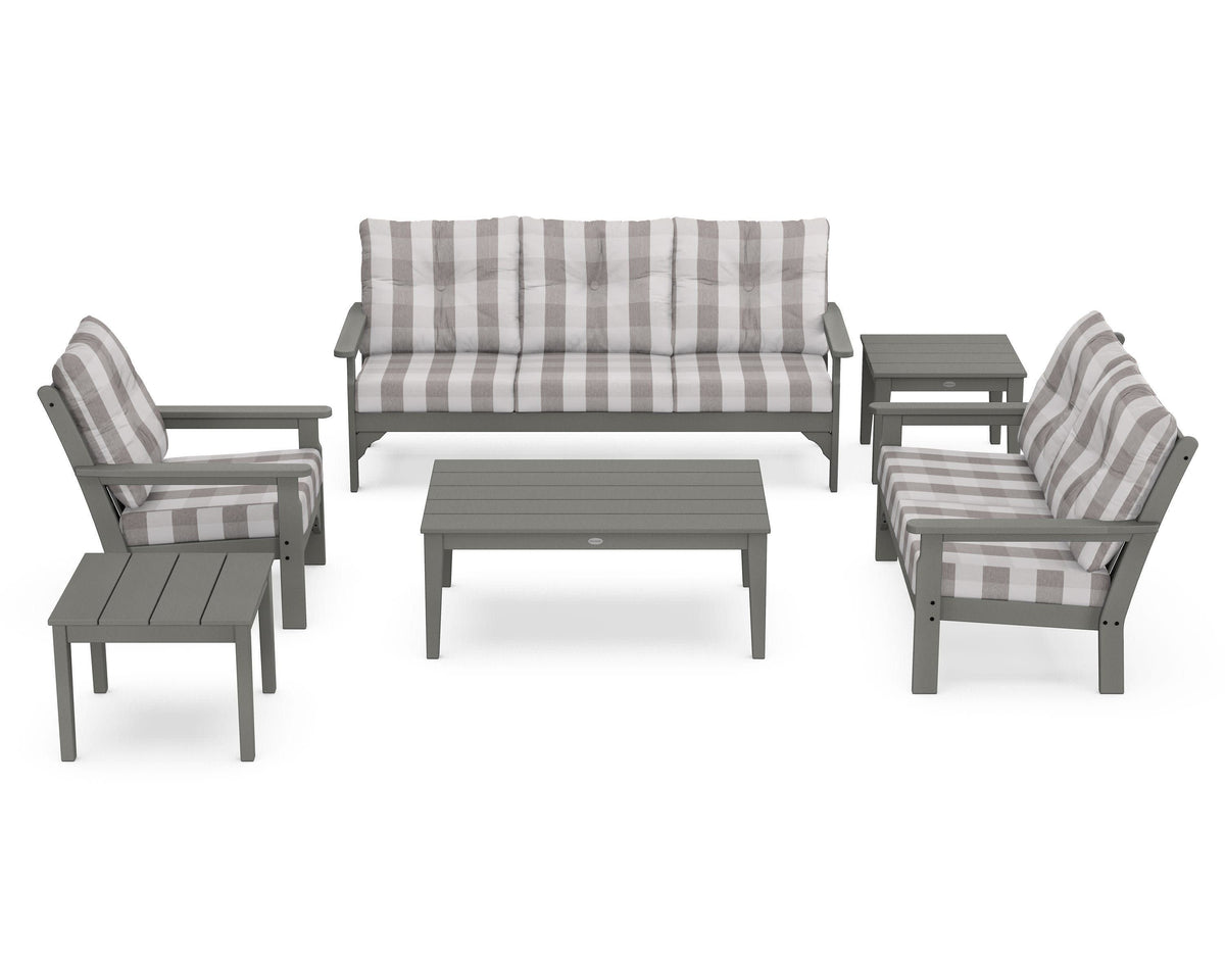 POLYWOOD Vineyard 6-Piece Deep Seating Set in Slate Grey / Buffalo Plaid Grey Mist