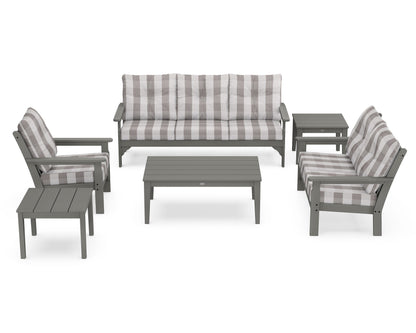 POLYWOOD Vineyard 6-Piece Deep Seating Set in Slate Grey / Buffalo Plaid Grey Mist