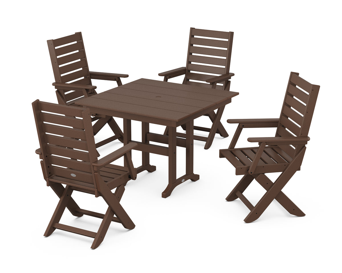 POLYWOOD Captain Folding Chair 5-Piece Farmhouse Dining Set in Mahogany