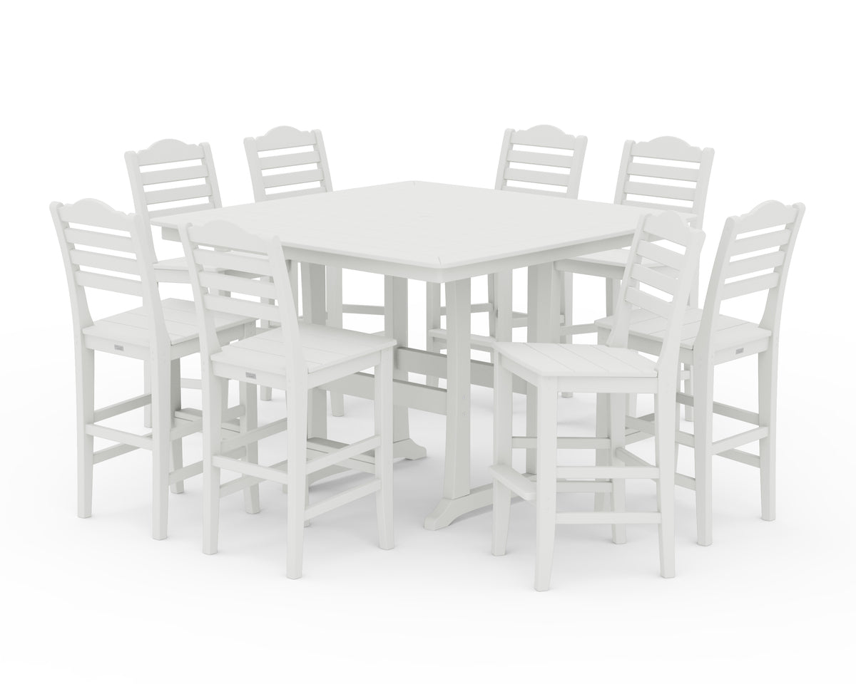 POLYWOOD Savannah Side Chair 9-Piece Square Bar Set with Trestle Legs in Vintage White