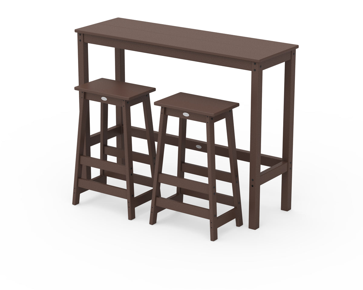 POLYWOOD Modern Studio Stool 3-Piece Bar Balcony Set in Mahogany