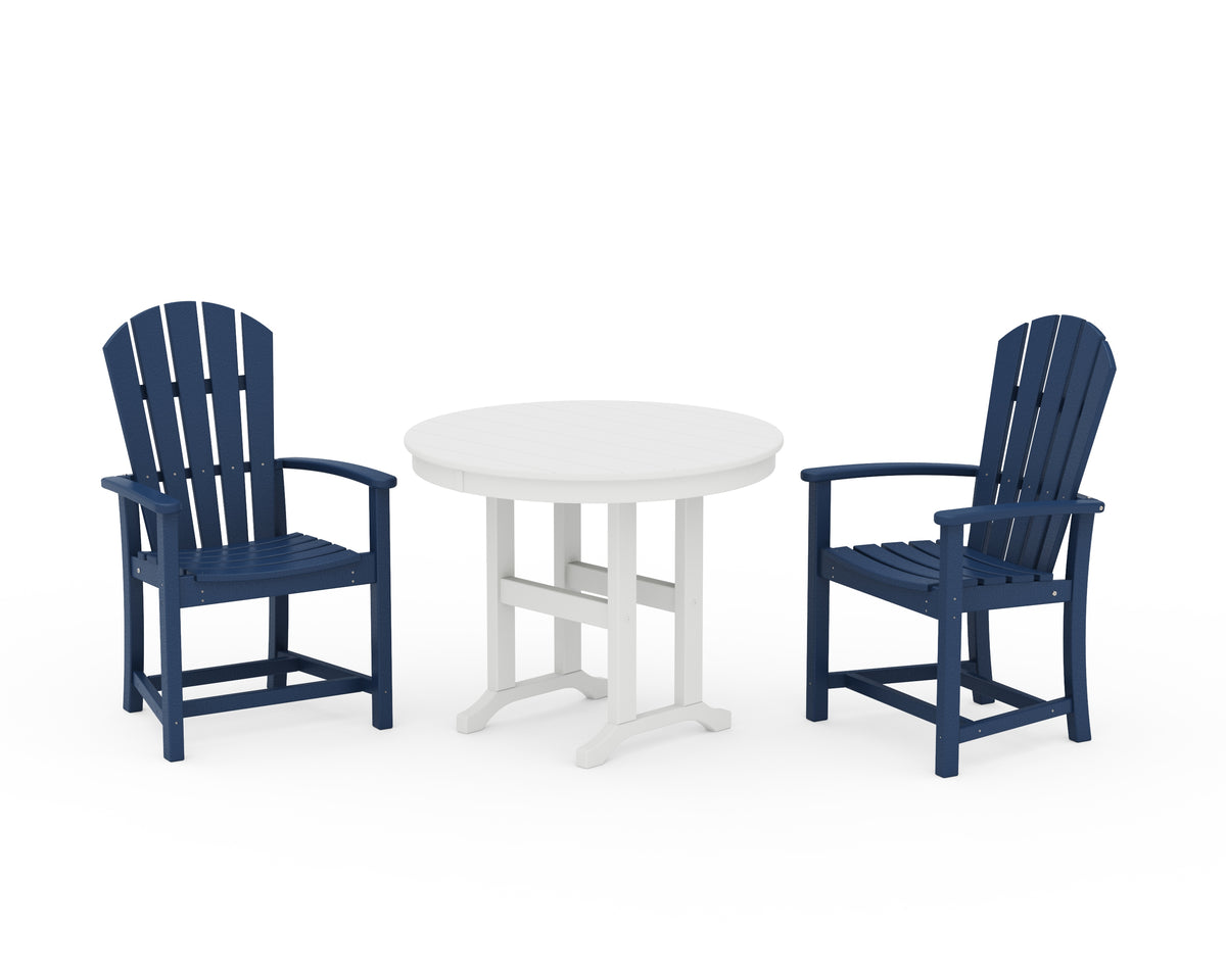 POLYWOOD Palm Coast 3-Piece Round Farmhouse Dining Set in Navy / White
