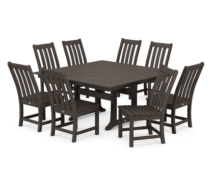 POLYWOOD Vineyard 9-Piece Farmhouse Trestle Dining Set in Vintage Coffee