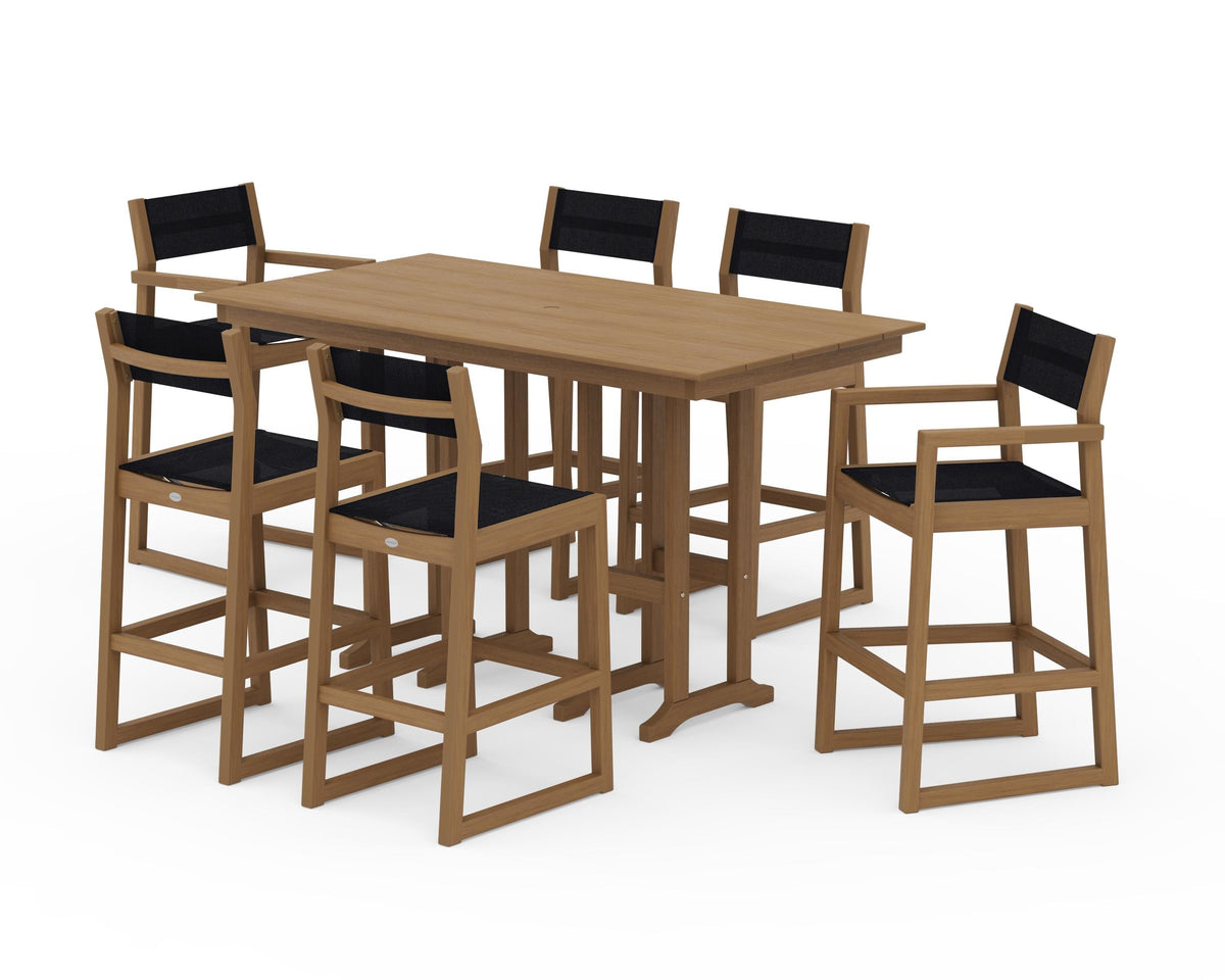 POLYWOOD EDGE Sling 7-Piece Farmhouse Bar Set in Natural / Black