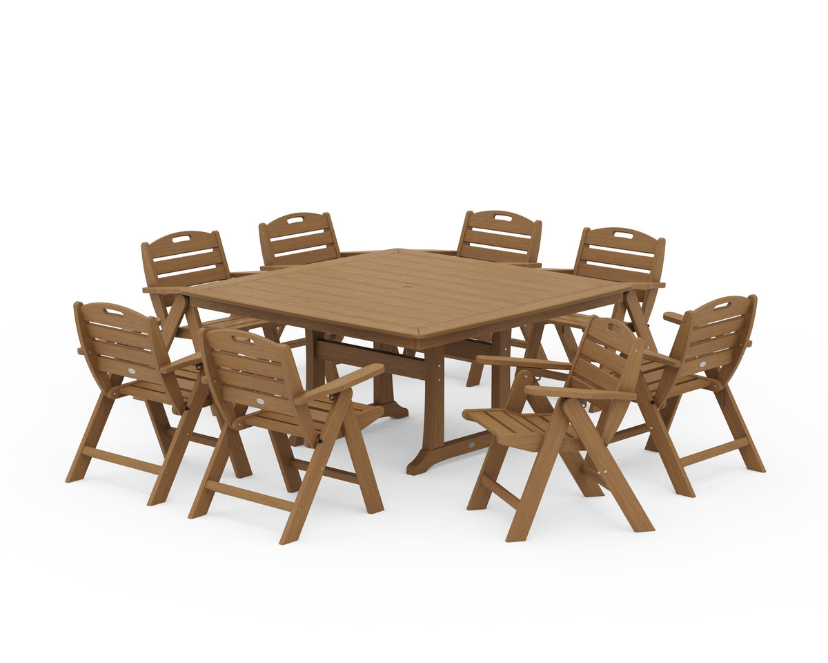 POLYWOOD Nautical Lowback 9-Piece Square Dining Set with Trestle Legs in Natural