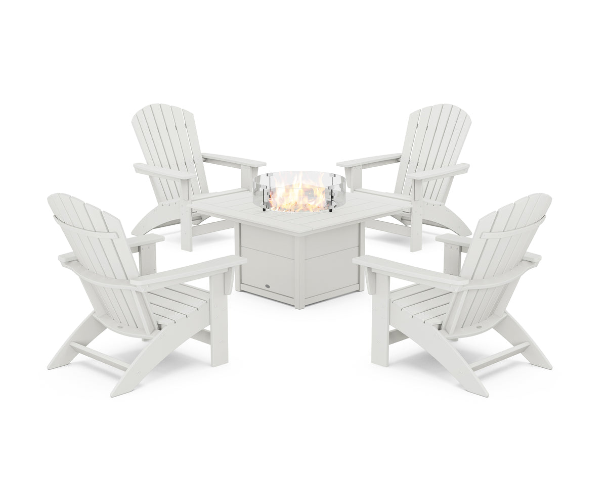 POLYWOOD 5-Piece Nautical Grand Adirondack Conversation Set with Fire Pit Table in Vintage White