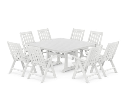 POLYWOOD Vineyard Folding Chair 9-Piece Square Dining Set with Trestle Legs in White