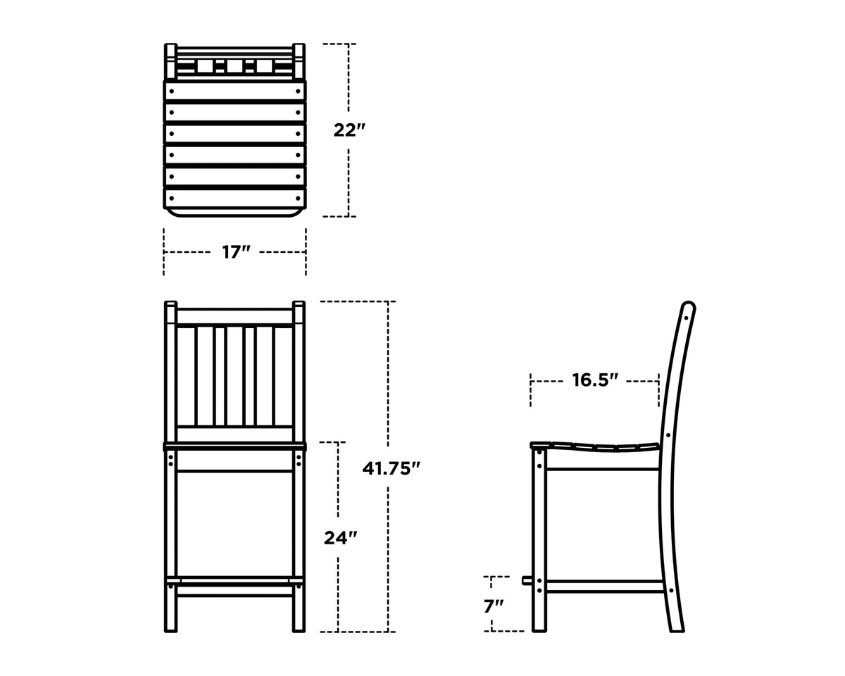 POLYWOOD Traditional Garden Counter Side Chair dimensions
