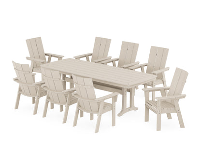 POLYWOOD Modern Curveback Adirondack 9-Piece Dining Set with Trestle Legs in Sand