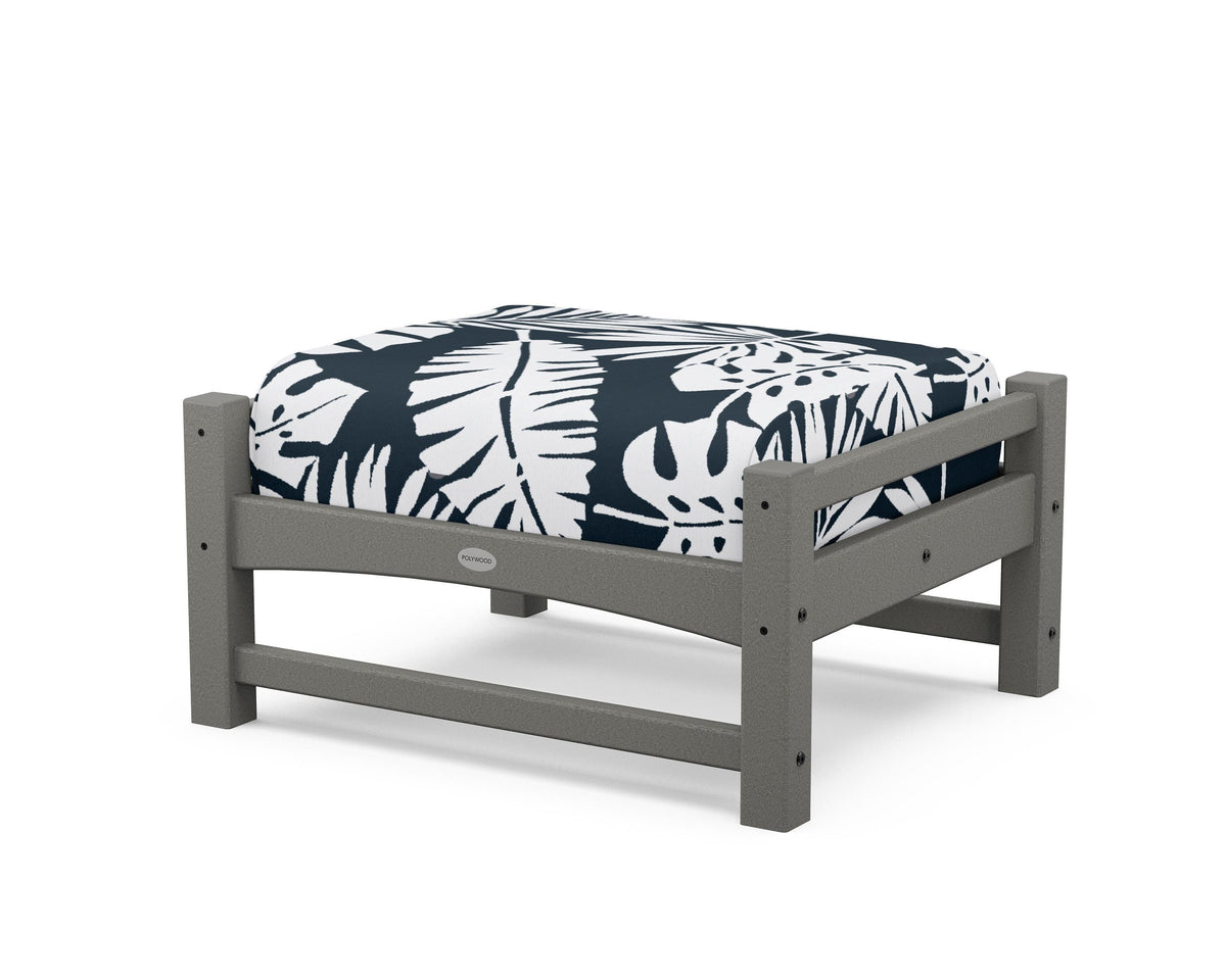 POLYWOOD Club Ottoman in Slate Grey / Leaf Marine Indigo