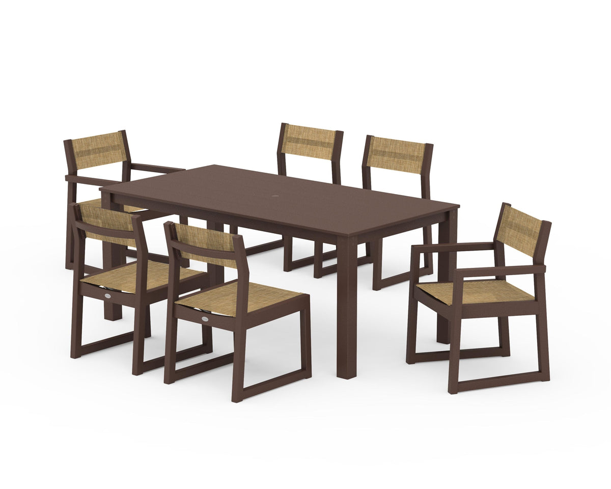 POLYWOOD EDGE Sling 7-Piece Parsons Dining Set in Mahogany / Burlap