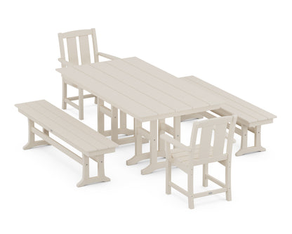 POLYWOOD Mission 5-Piece Farmhouse Dining Set with Benches in Sand