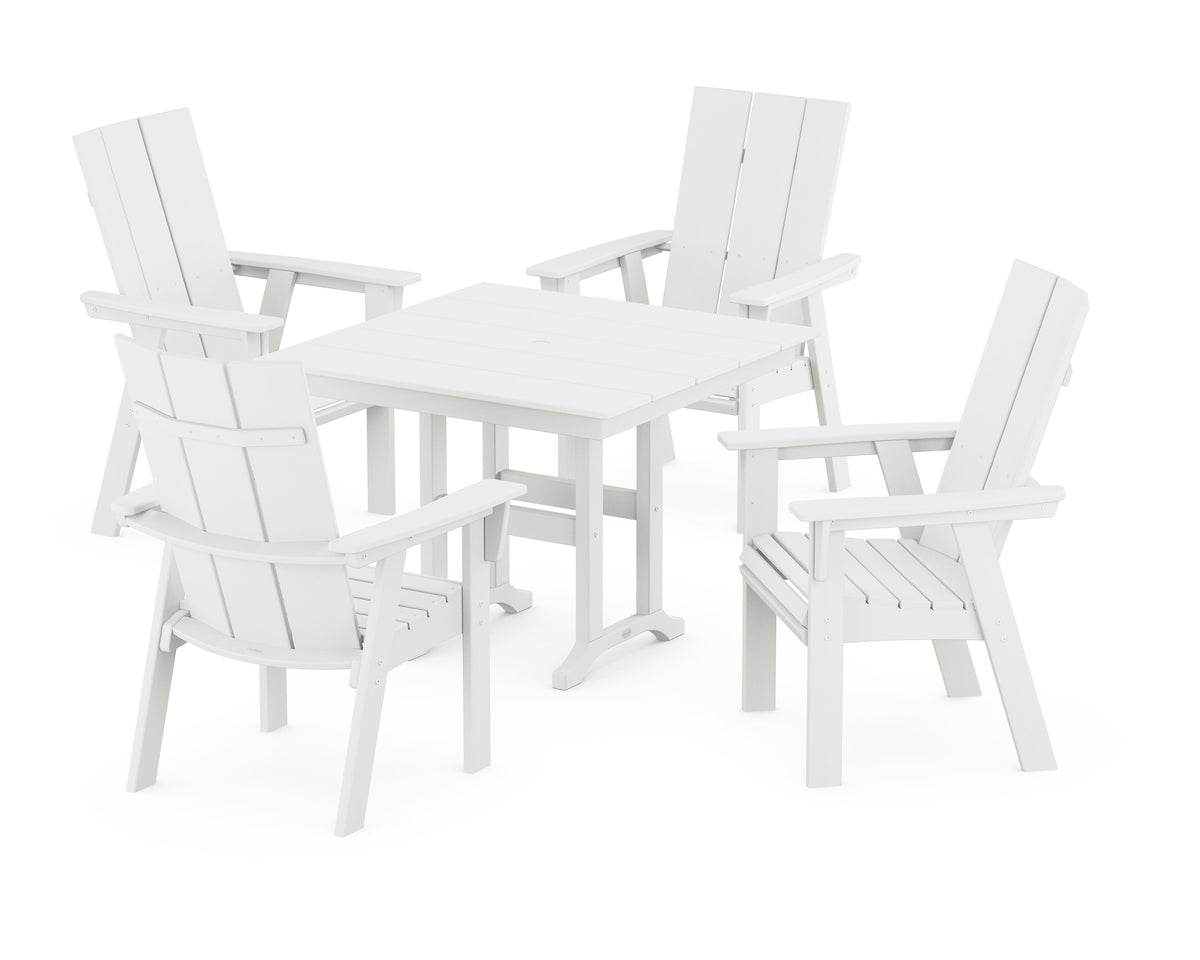 POLYWOOD Modern Curveback Adirondack 5-Piece Farmhouse Dining Set in Vintage White