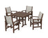 POLYWOOD Coastal 5-Piece Farmhouse Dining Set with Farmhouse 37" Dining Table in Mahogany / Birch