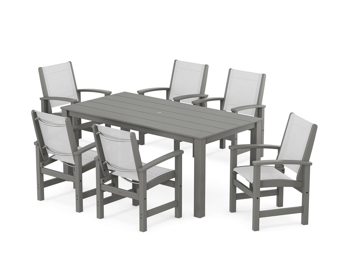 POLYWOOD Coastal 7-Piece Parsons Dining Set in Slate Grey / White