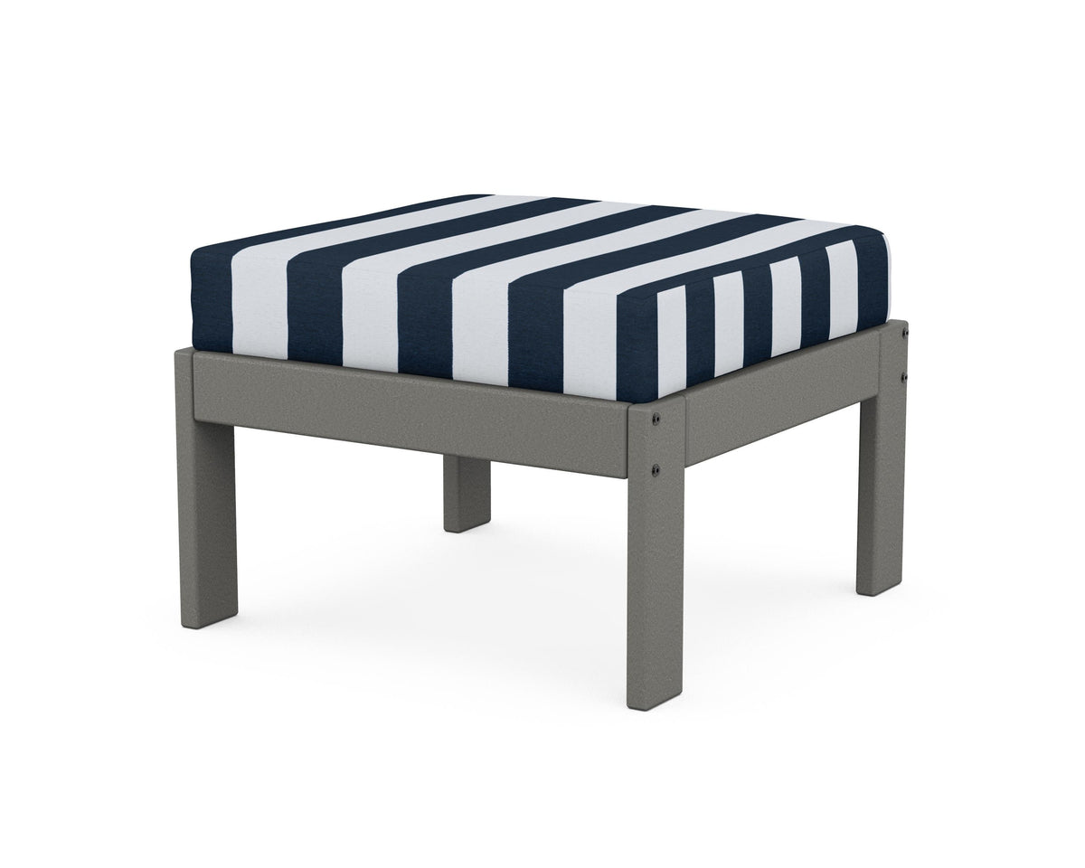 POLYWOOD Vineyard Modular Ottoman in Slate Grey / Cabana Stripe Marine Indigo