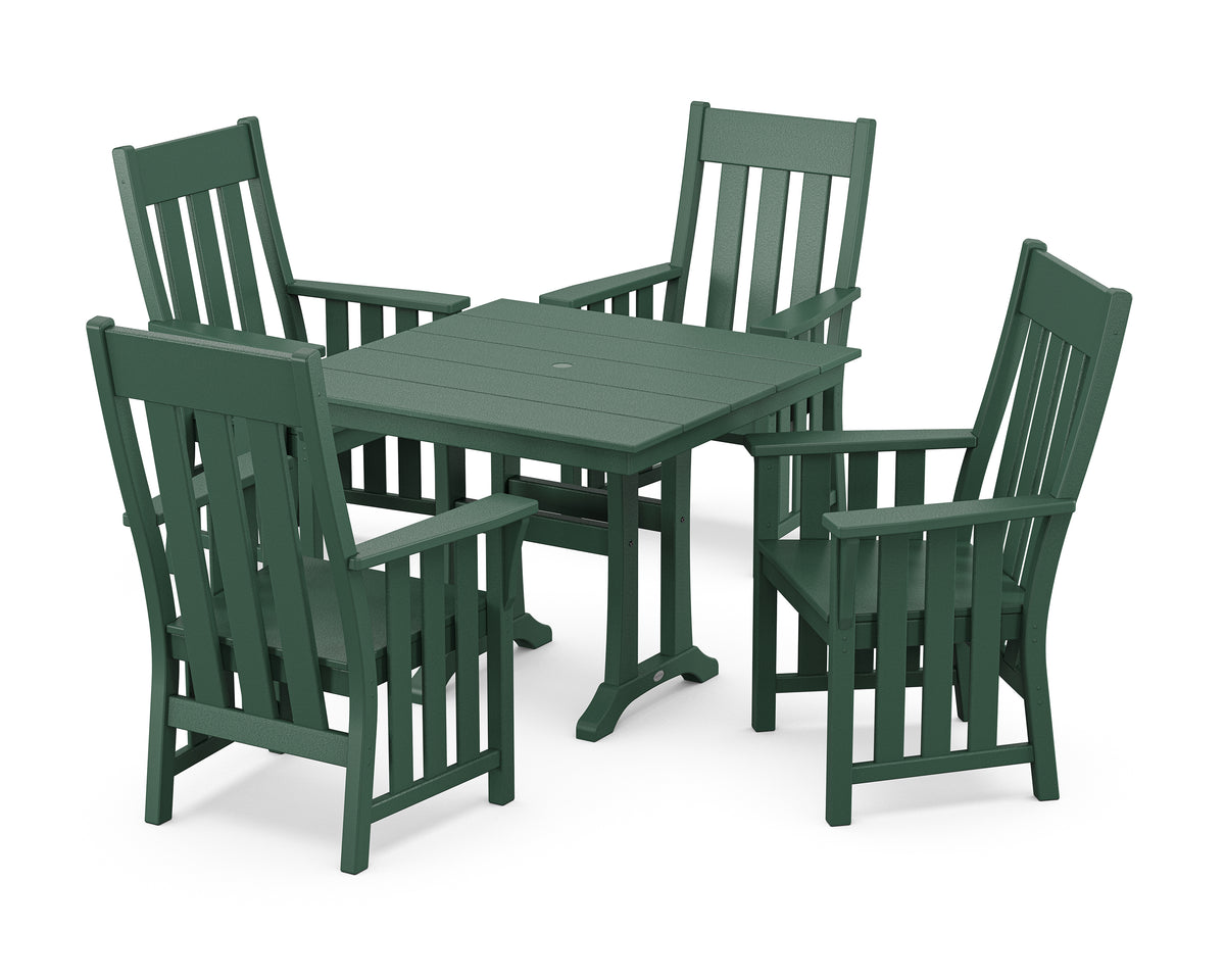POLYWOOD Acadia 5-Piece Farmhouse Dining Set with Trestle Legs in Green